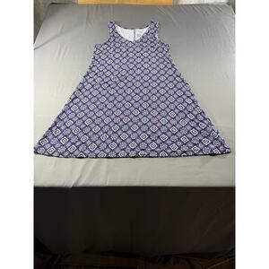 Purple Geometric Print Sleeveless Swing Dress Boho Casual Flowy Stretch Knit M